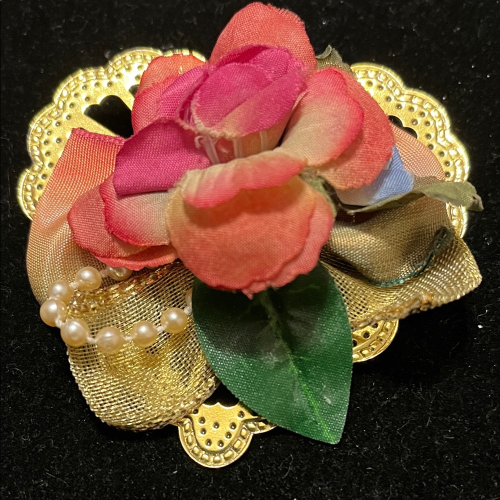 Statement Floral Brooch with Gold Accents